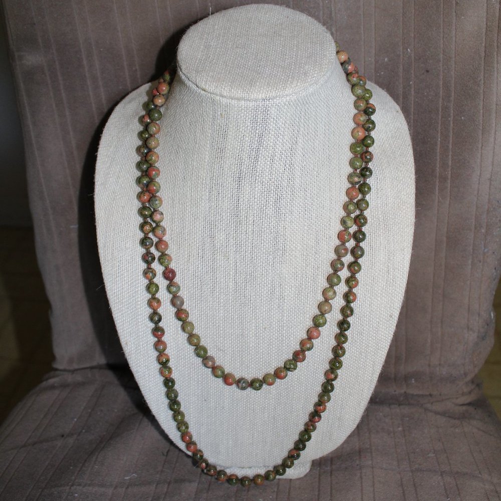 Green Marble Beaded Necklace - Set of 2